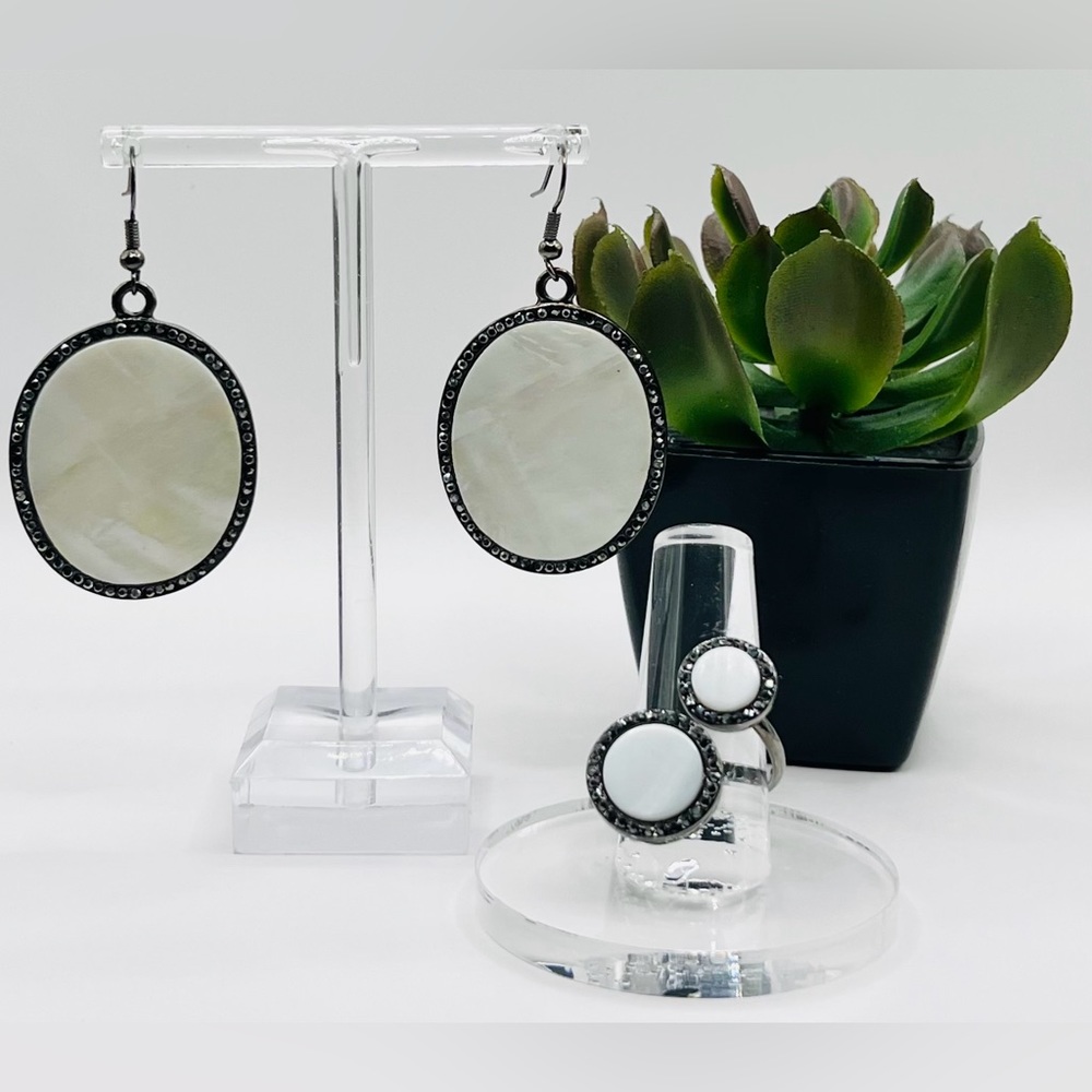 Mother of Pearl Marcasite Earrings & Ring Set